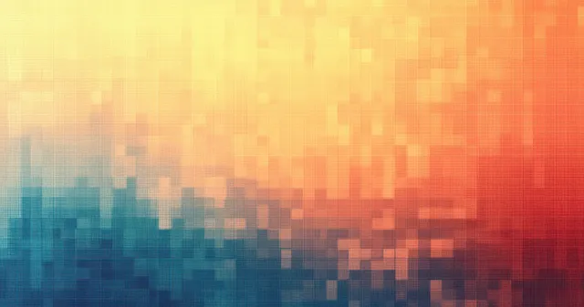 Yellow-orange gradient abstract background with teal hints and grainy pixel-like noise.