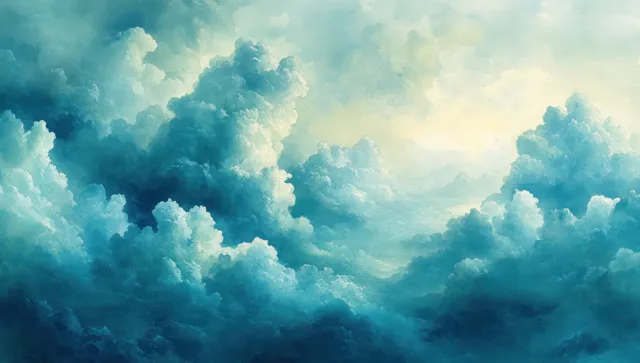 Tranquil Blue-Green Watercolor Sky with Soft Cloud Abstract