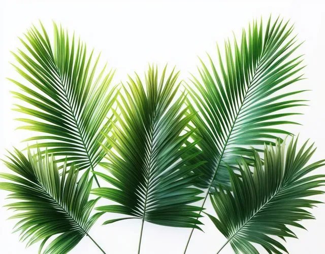 Green palm leaves fanned out against a white background.