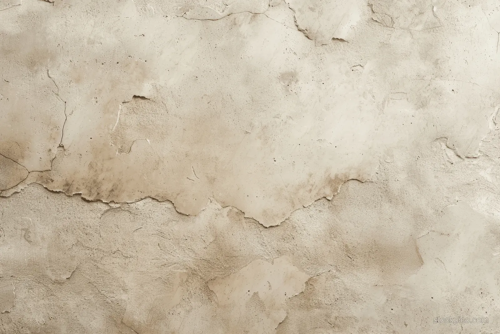 Beige cracked plaster over a weathered stone wall surface with subtle sepia stains.