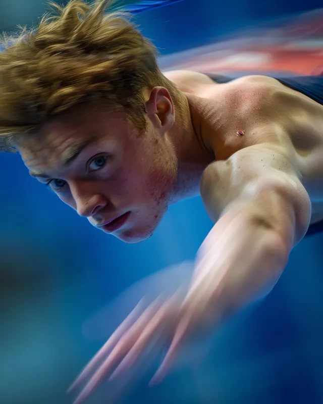 A British gymnast executes a precise mid-air acrobatic maneuver, showcasing skill and artistry in a dynamic sports setting.