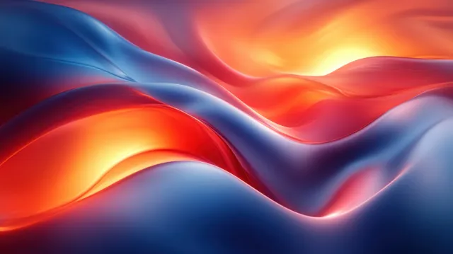 Red and blue abstract wave ribbons swirl together with glowing highlights and transparent flowing curves.