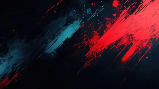 Abstract dark backdrop with diagonal blue and red paint streaks and splatter