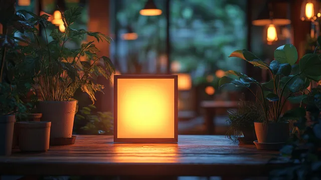 Menu tent card on wooden table with glowing candlelight in cozy café corner
