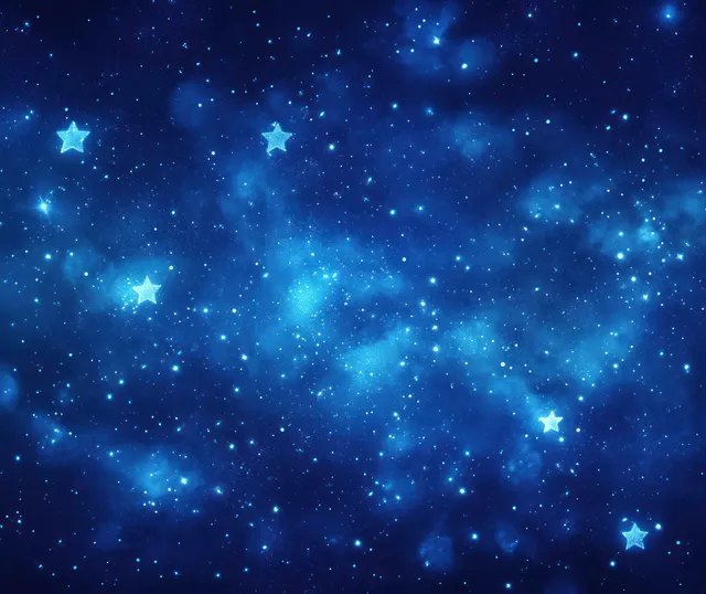 Dreamy watercolor night sky filled with sparkling blue stars and glowing bokeh