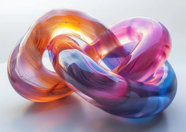 Colorful holographic glass knot rendered on a clean white background