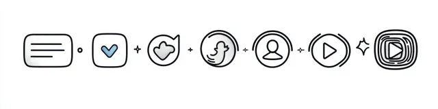 Minimal line art social media icon row with hearts and notifications on white background