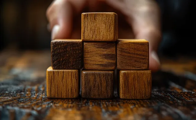 Hand flips wooden cubes from playful game to threatening danger, dramatic shadows