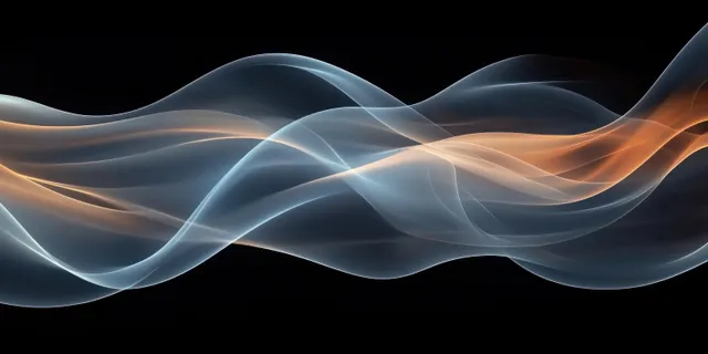 Abstract holographic wave flow on black background with glowing flowing lines