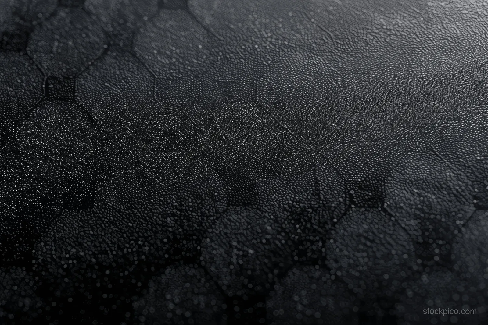 Dark hexagon grunge background with grey gradient blur and subtle film grain across the surface.