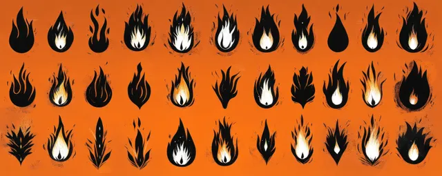Flame icon silhouettes arranged on vivid orange background
