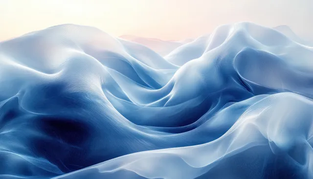 Blue and white wave-like mountain clouds with soft gradients and flowing highlights