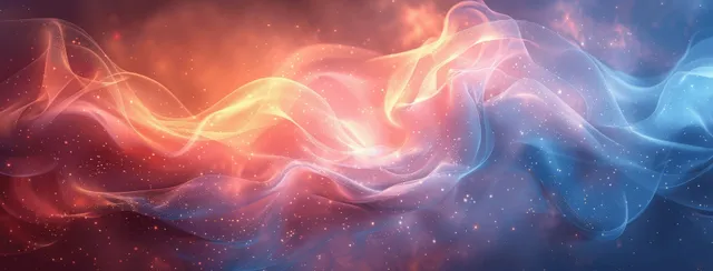 Pastel peach and blue abstract waves with glowing blurred light