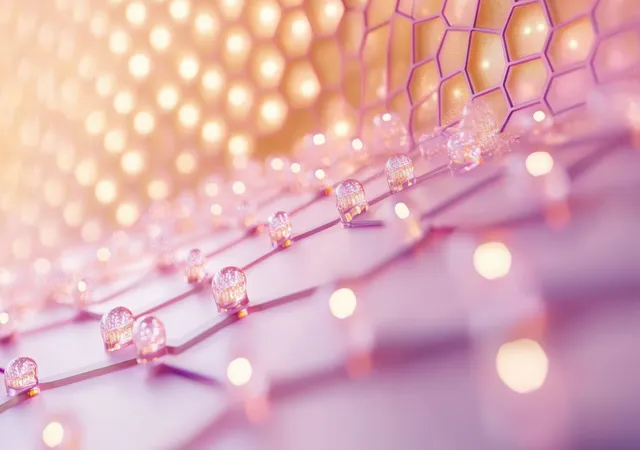 Collagen serum droplets on a soft pink abstract skincare background.