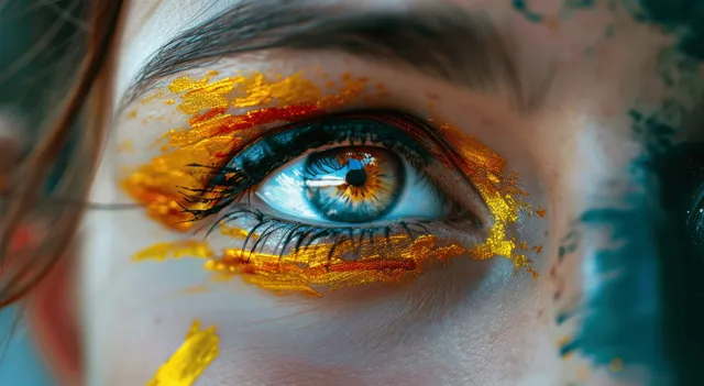 Close-up portrait of a German soccer fan girl with vibrant face paint, showcasing her intense pride and excitement for the match.