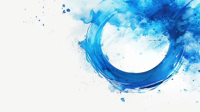 Abstract watercolor brush strokes forming a blue circular splash on white