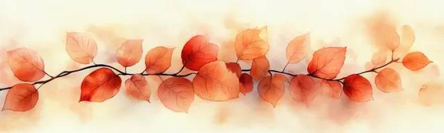 A watercolor autumn leaf branch pattern spans the frame over a warm pastel background.
