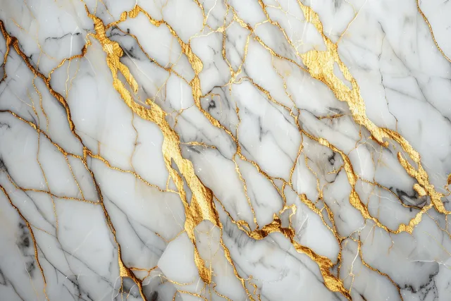 White marble texture with flowing gold and gray veins covering the full frame.