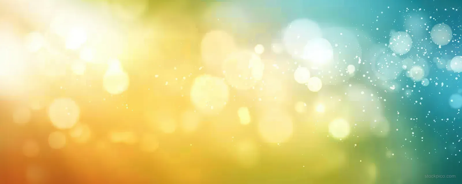 Abstract background with golden and blue bokeh lights and drifting sparkles.