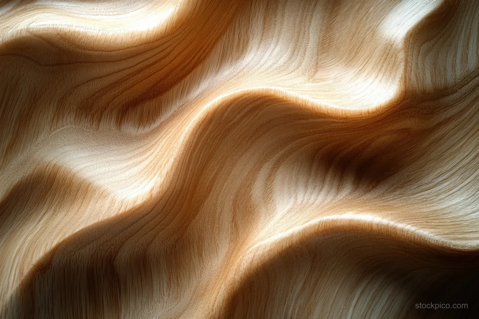 Close-up of flowing light wood grain with soft wavy beige ridges.