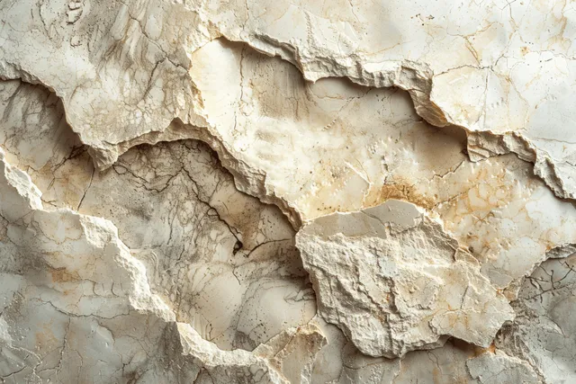 Cream plaster wall texture showing cracks, peeling layers, and rough raised patches.