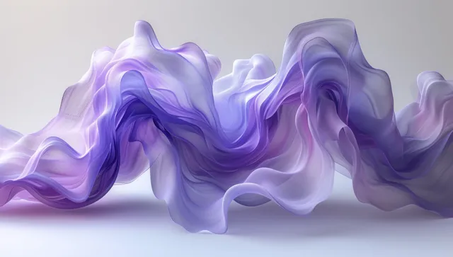 3D wavy ribbons in blue and purple floating across a glossy abstract background