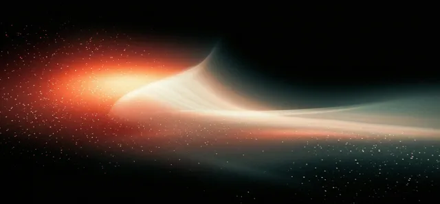 Grainy abstract gradient background with a glowing comet-like streak sweeping across red, black, and white tones.