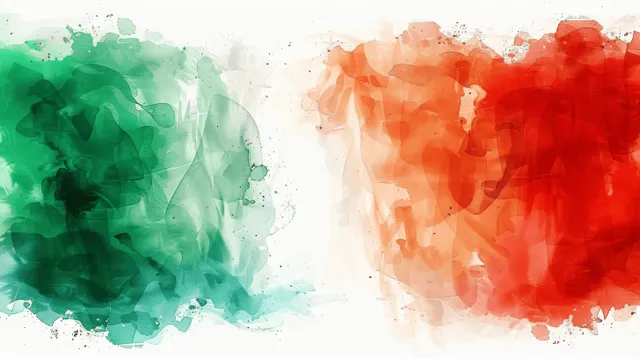 Italy flag watercolor brushstrokes splashing across white background with red green orange wash