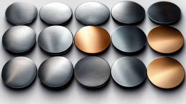 Metallic round button icons set with silver gold bronze rose gold holographic shine