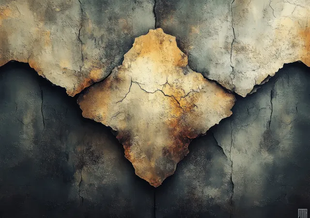 A torn vintage paper map with ink smudges, rust stains, and cracked texture border