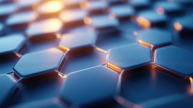 Futuristic hexagonal molecular network background with glowing connections in blue