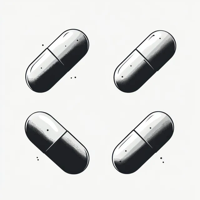 Four monochrome capsule pills arranged in a square on a clean white background