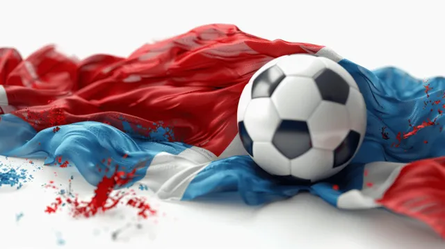 French flag waves with a soccer ball isolated on a clean white background