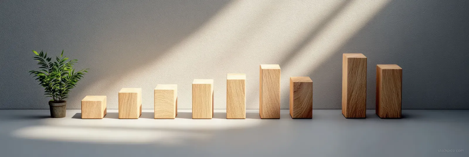 A businessman halts domino-like wooden blocks on a table to prevent a cascading fall.
