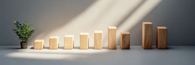 Businessman stopping a domino risk chain with a wooden block on a table