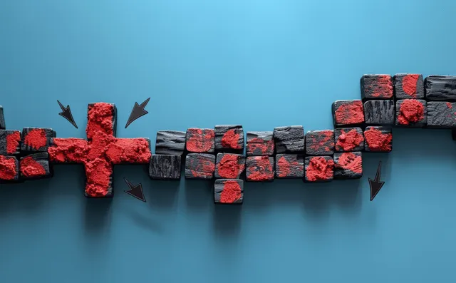 Red and gray blocks form arrows on a blue background indicating strategic adaptation to avoid errors.