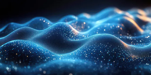 Blue and green particle wave glowing on a dark background
