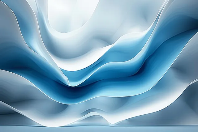 Blue and white flowing abstract waves background with soft light and smooth curves