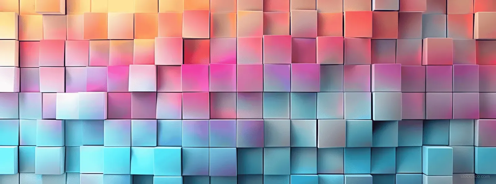 Pastel glossy 3D cubes and rectangles arranged in a geometric gradient backdrop with soft lighting.