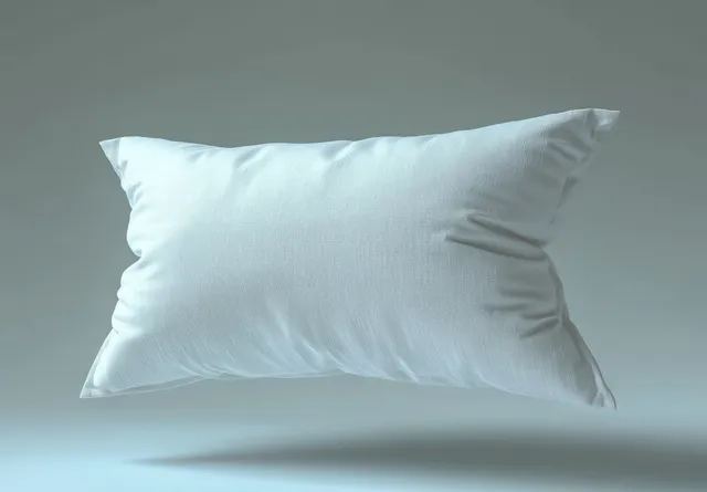 A white pillow floats in mid air on a minimalist gradient background under soft natural light.