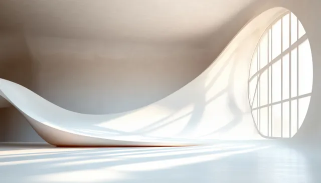 White interior with flowing sculptural curves and bright window light