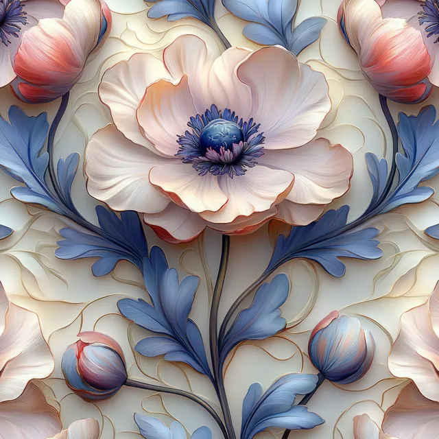 Seamless pastel floral Art Nouveau pattern with layered petals