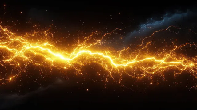 Golden electric lightning bolt arcing across dark background with glowing sparks