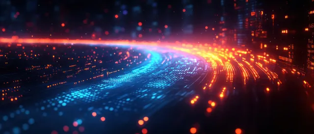 Neon data streams and glowing stock chart lines over a futuristic trading city dashboard