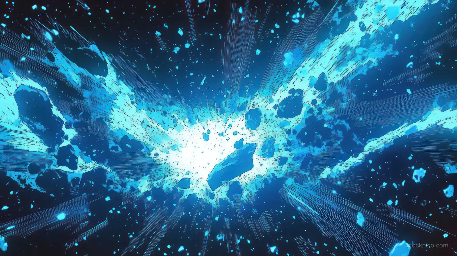 Blue lightning explosion with a bright center and radiating electric shards.