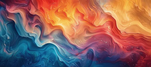 Vivid abstract liquid paint waves across canvas with sweeping oil brushstroke texture