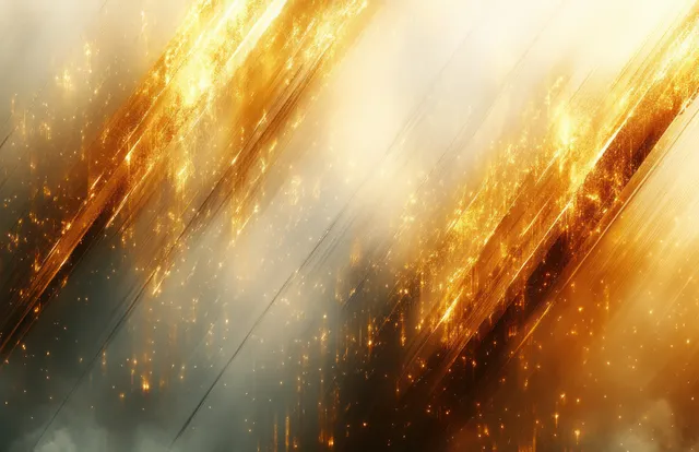 Diagonal gold and white abstract stripes with a soft glow and scattered sparkles.