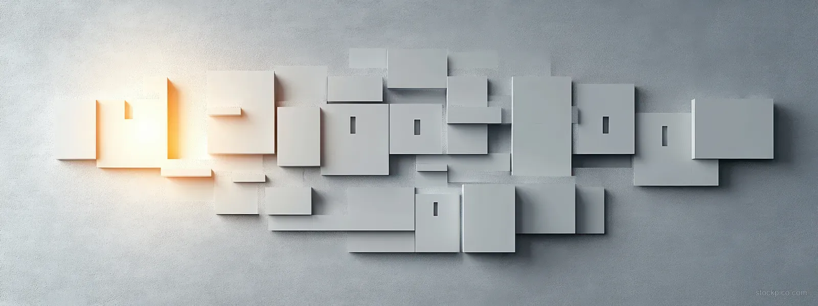 3D paper cutout letters and numbers float on a soft gray background with scattered shadows.