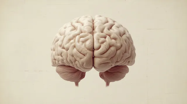 A detailed human brain model highlighting cerebral cortex and cerebellum folds on a plain beige background.