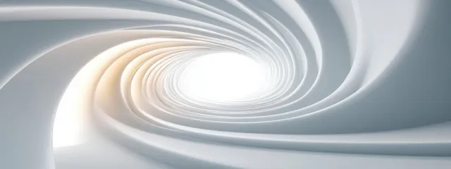 White spiraling lines form a tunnel-like curve with soft ambient lighting